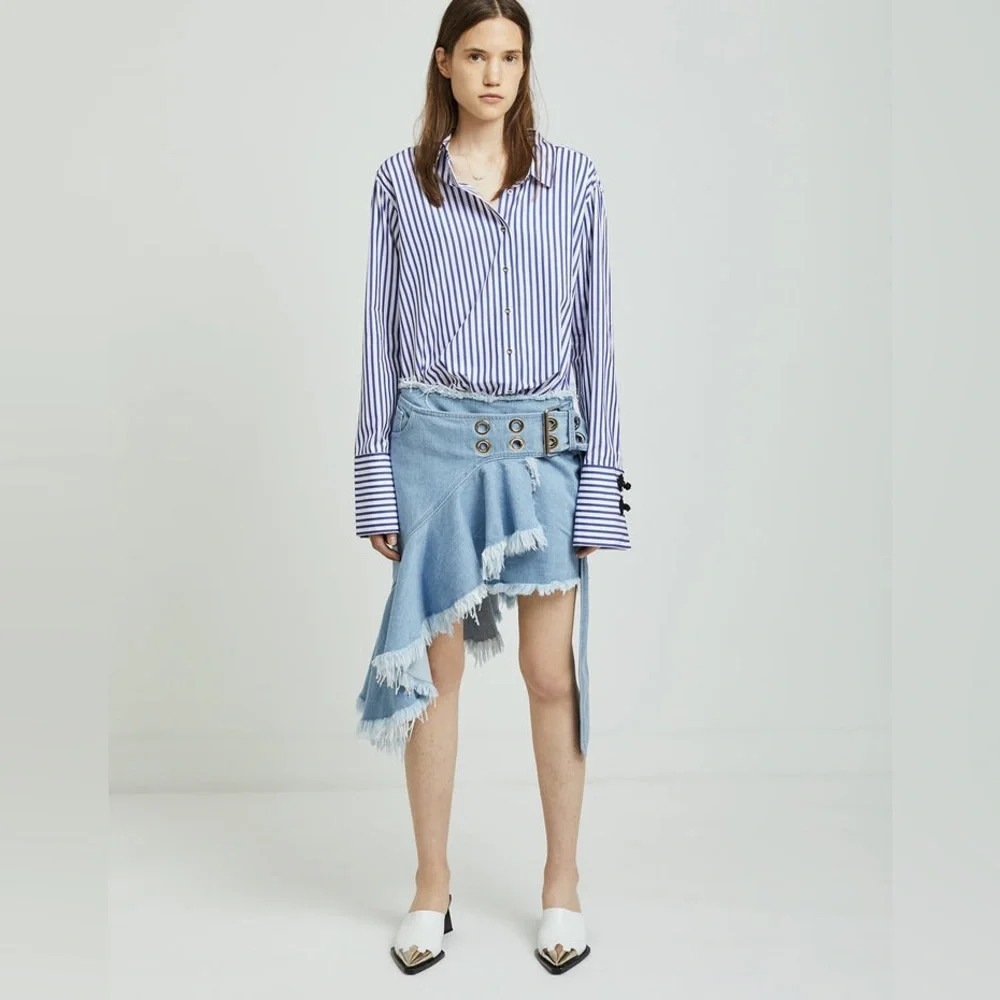 Marques ' Almeida Wrap Buckle Frill Denim Skirt — image 3 of 8
